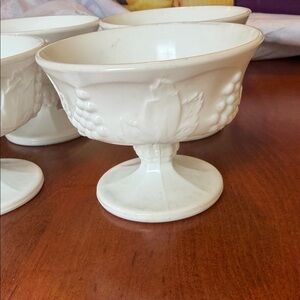 Elegant White Pedestal Bowls (milk glass?) champagne/sherbet, milk glass.